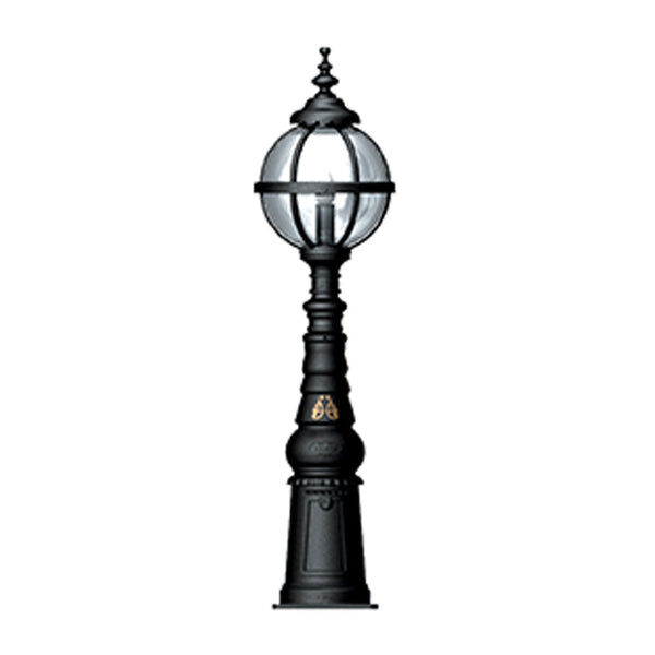 Victorian style globe pedestal light in cast iron 1.59m in height.