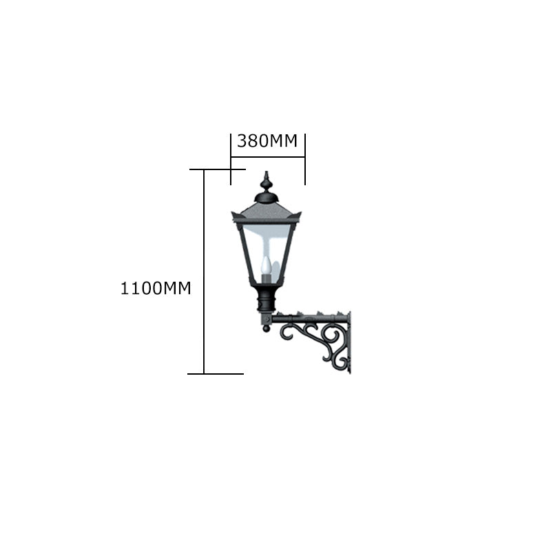 Victorian traditional cast iron wall light 1.1m in height with decorative arm.