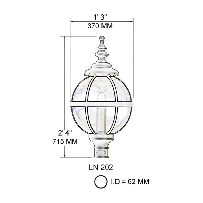 Victorian globe lantern in cast iron - 62mm inside diameter