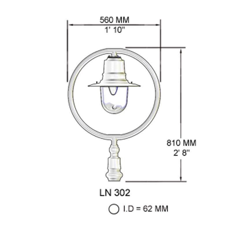 Lanterne ferroviaire classique - diamètre intérieur 62 mm (LN302)