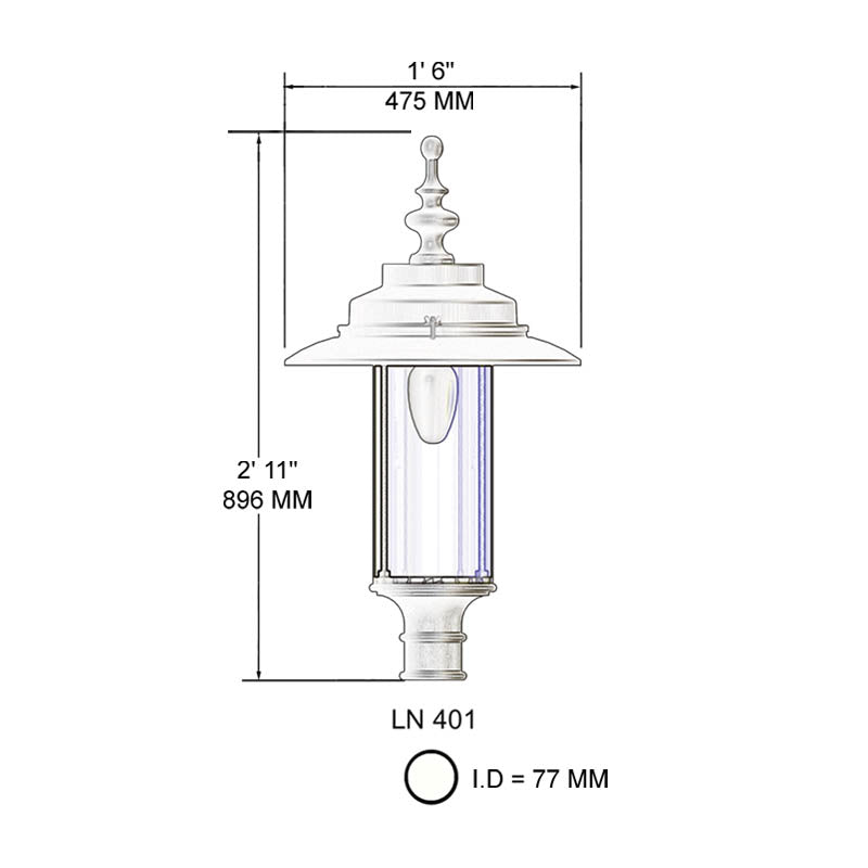 Lanterne de style géorgien - diamètre intérieur de 77 mm (LN401)